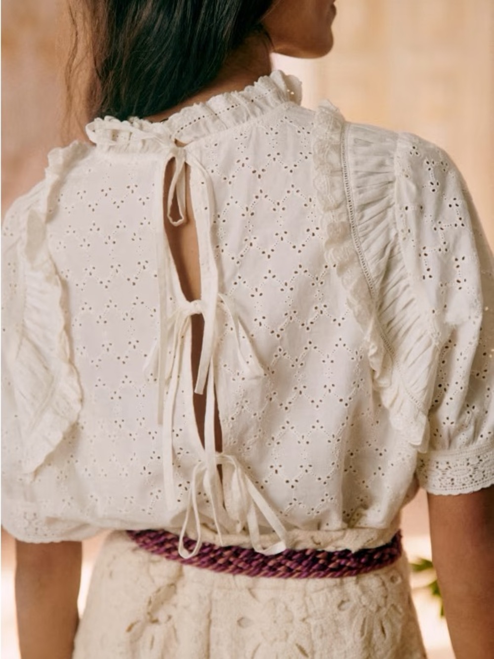 NEW Sezane Thio Ivory Eyelet Ruffle Blouse 10 - Picture 3 of 5